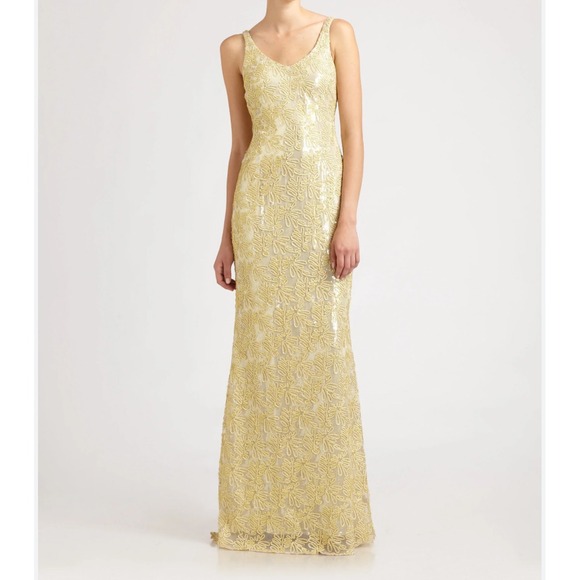 Badgley Mischka Collection Gold Beaded Sequin Formal Dress...